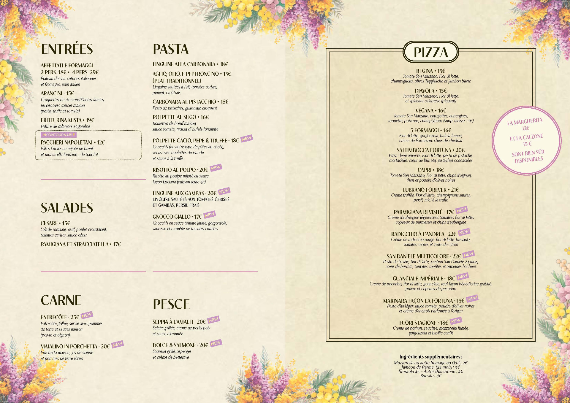La Fortuna – Entrées, Salades, Carne, Pasta, Pesce et Pizza